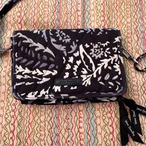 Vera Bradley Wallet Crossbody in black and white Paisley Noir pattern retired